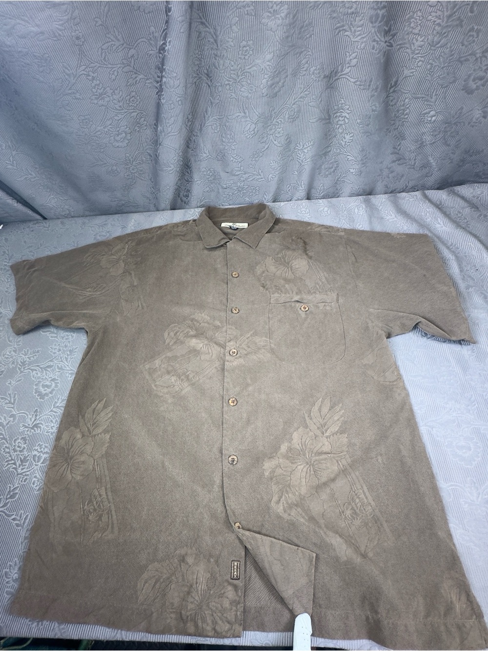 Tommy Bahama Brown Silk Short Sleeve Camp Shirt Tropical Print 46” Chest